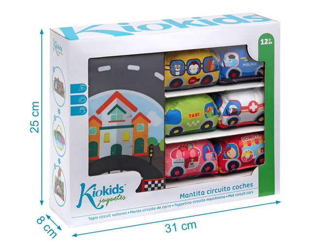 Circuito de Coches Blanditos KioKids – Alfombra de Juego y Bolsa de Transporte (+12 Meses)