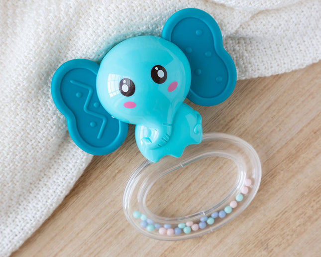 Mordedor Sonajero Elefante KioKids – Silicona Suave para Dentición Infantil (+0 Meses)