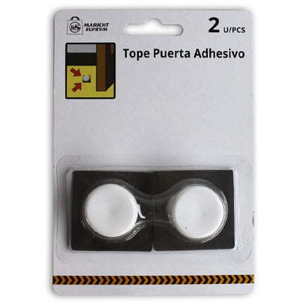 Tope Adhesivo para Puerta Blanco con Base de Metal Market Suprem - 2uds
