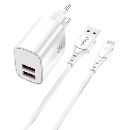 Cargador de Red Qcharx Apolo 12W con Doble Puerto USB y Cable Incorporado