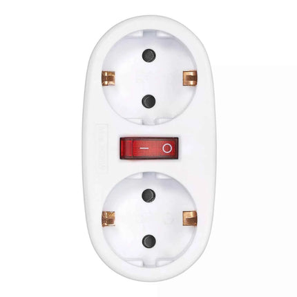 Adaptador 2 Tomas Schuko Frontal con Interruptor 16A 250V