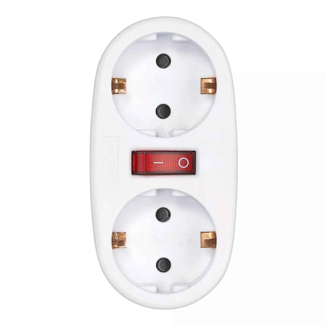 Adaptador 2 Tomas Schuko Frontal con Interruptor 16A 250V