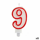 Vela de cumpleaños número 9 blanca con borde rojo