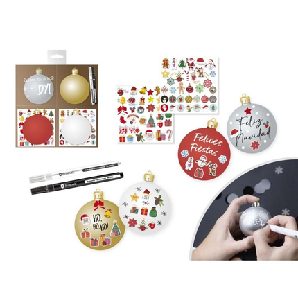 Set de 4 Bolas de Navidad para Decorar Bismark – Incluye Rotuladores y Pegatinas