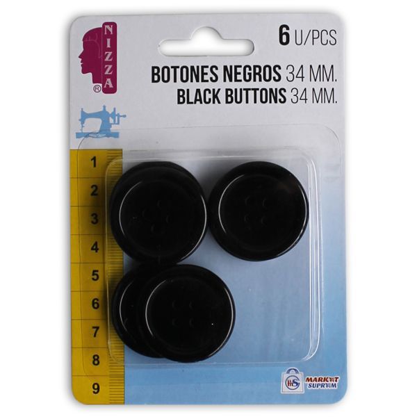 Botones Negros Market Suprem 34mm - 6uds