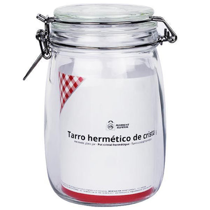 Tarro Hermético de Cristal Market suprem - 1L (10,7X17CM)