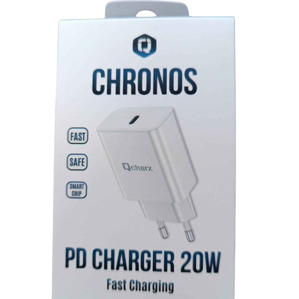 Cargador de Red Qcharz Chronos PD 20W USB-C Carga Rápida Blanco