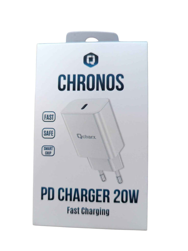 Cargador de Red Qcharz Chronos PD 20W USB-C Carga Rápida Blanco