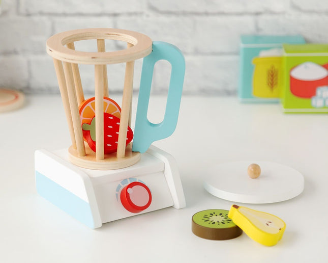 Batidora de Vaso de Madera Infantil KioKids – Juguete de Imitación con Frutas (+3 Años)