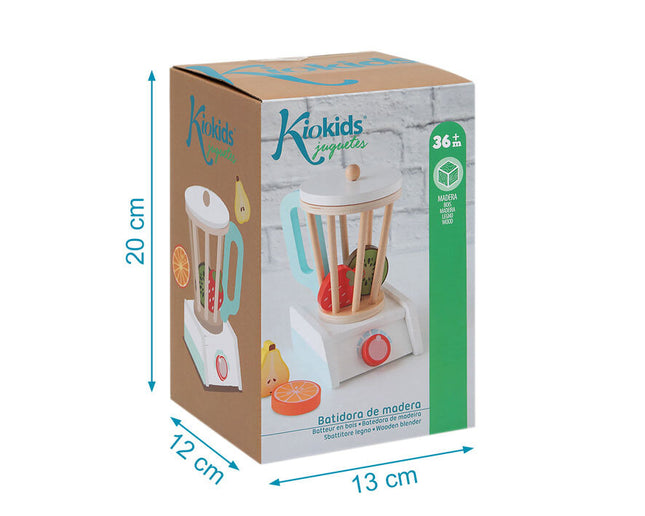 Batidora de Vaso de Madera Infantil KioKids – Juguete de Imitación con Frutas (+3 Años)
