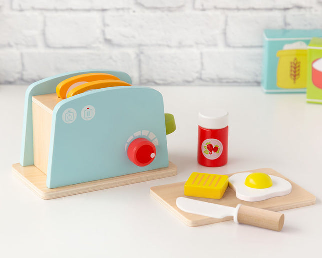 Tostadora de Madera Infantil KioKids – Juguete de Imitación con Accesorios de Desayuno (+3 Años)