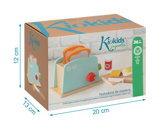 Tostadora de Madera Infantil KioKids – Juguete de Imitación con Accesorios de Desayuno (+3 Años)