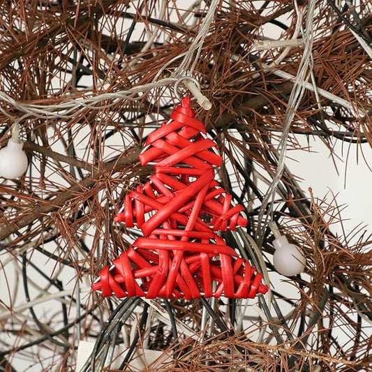 Adorno Navideño de Árbol en Mimbre Rojo