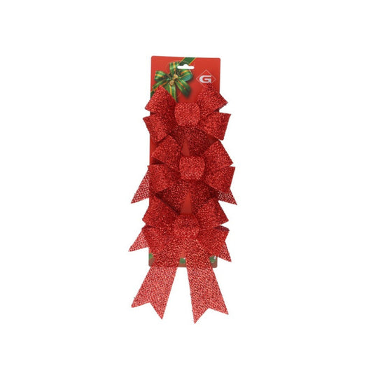 Set de Lazos Decorativos Navideños Rojos con Brillo