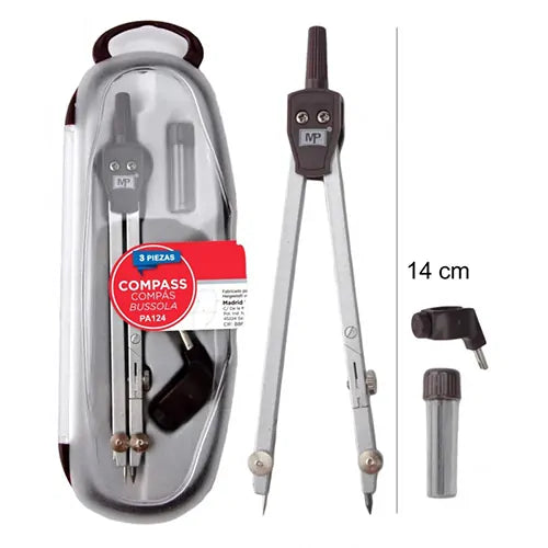 Compás Metálico MP con Accesorios (3 Piezas, 14 cm)