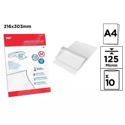 Fundas para Plastificar MP | Tamaño A4 (216x303mm) | 125 Micras – Pack de 10 Unidades