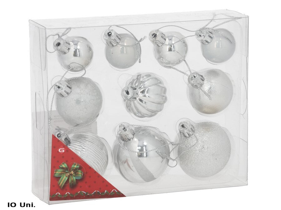 Set de Bolas Navideñas Plateadas - Decoración Elegante (10 Unidades)