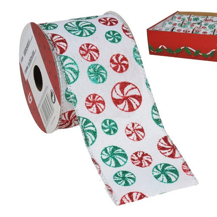 Fita decorativa de Natal com estampa de doces em vermelho e verde
