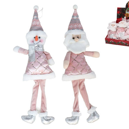 Adornos Navideños Colgantes Santa y Muñeco de Nieve en Rosa