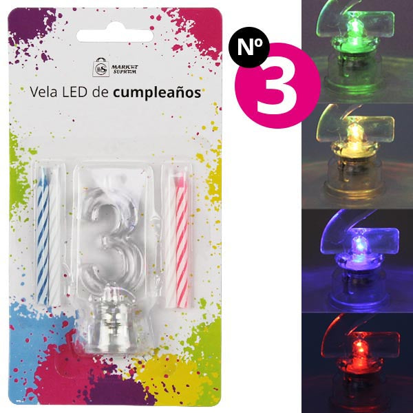 Vela Market Suprem LED de Cumpleaños N.º 3