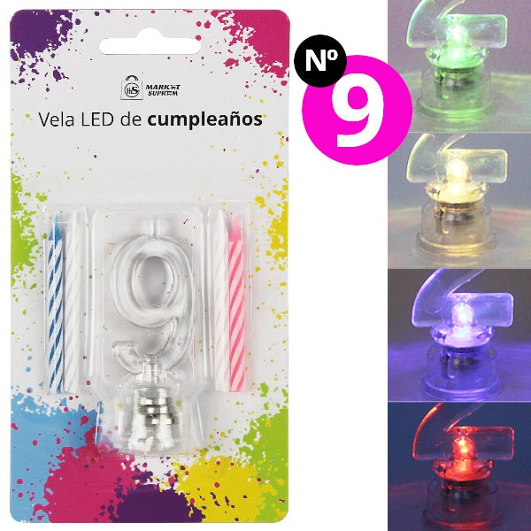 Vela LED de Cumpleaños Market Suprem Nº9 – Multicolor