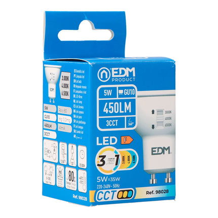 Bombilla Diodrica LED GU10 5W 450Lm 3CCT - Ø50 x 62 mm