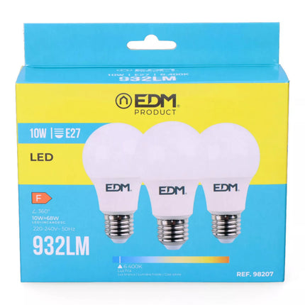 Kit 3 Bombillas Estándar LED E27 10W 932Lm 6400K Luz Fria - Ø6 x 10,8 cm
