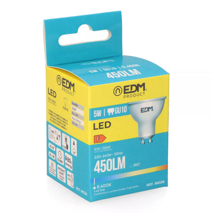 Bombilla Dicroica LED GU10 5W 450Lm 6400K Luz Fría - Ø5 x 5,5 cm