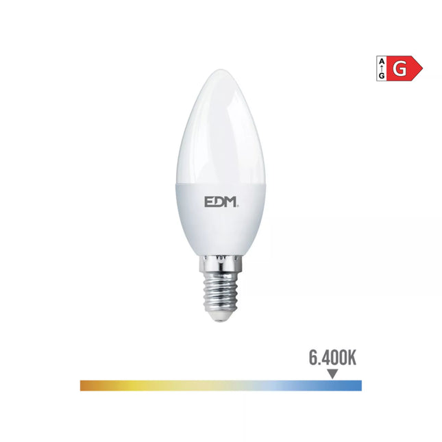 Bombilla Vela LED E14 5W 400Lm 6400K Luz Fría - Ø3,5 x 10 cm