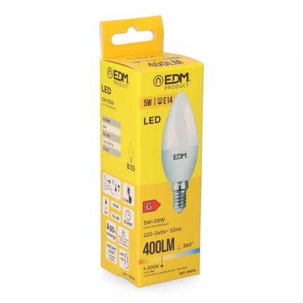 Bombilla Vela LED E14 5W 400Lm 400K Luz Dia - Ø3,5 x 10 cm