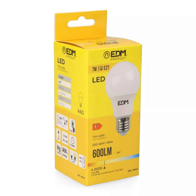 Bombilla Estándar E27 7W 600Lm 4000K Luz de Dia - Ø6 x 10,8 cm