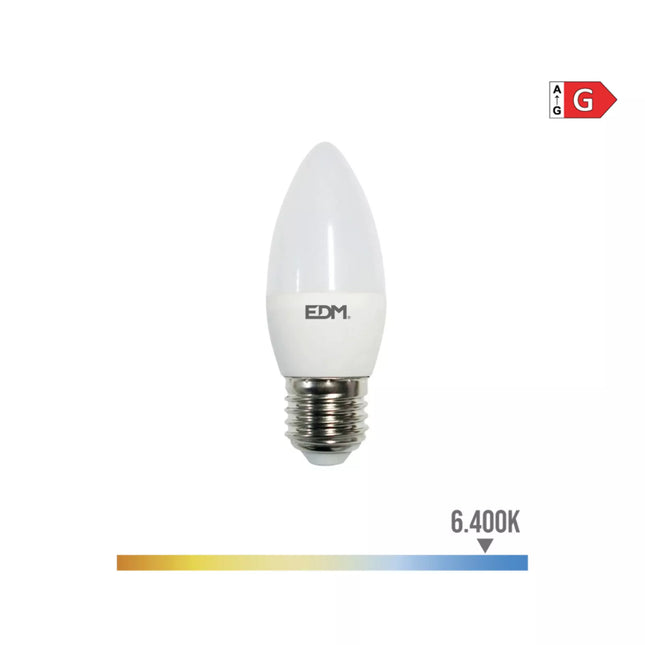 Bombilla Vela LED E27 5W 400Lm 6400K Luz Fría - Ø3,5 x 10 cm