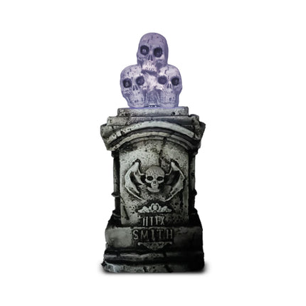 Lápida de Halloween Gótica de 84 cm con Calaveras LED Iluminadas y Sonido