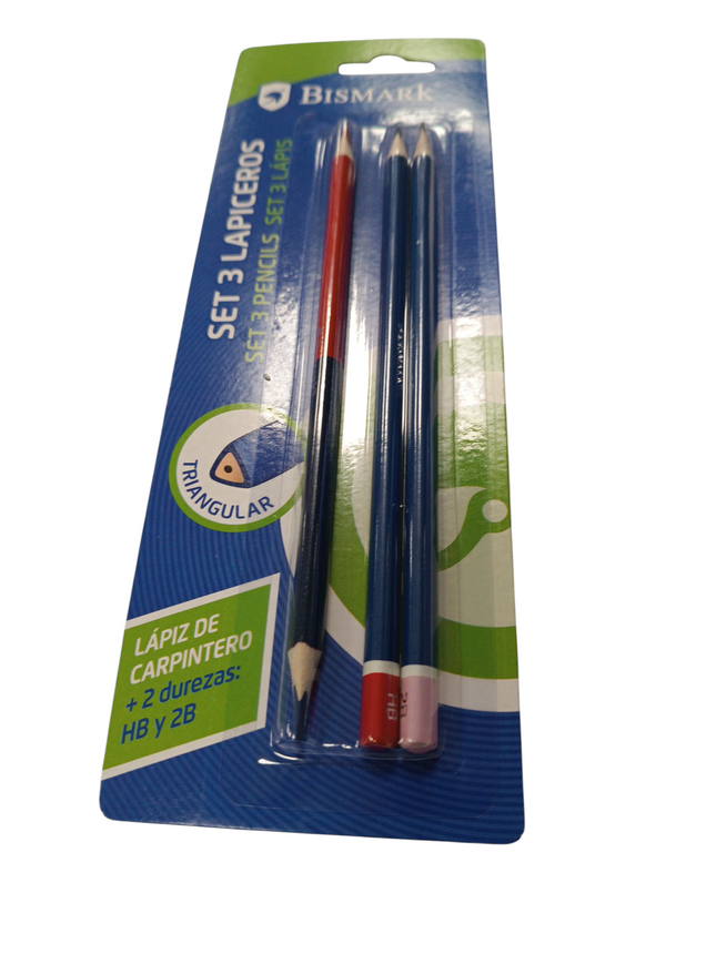 Set de 3 Lápices Bismark con Carpintero – HB y 2B