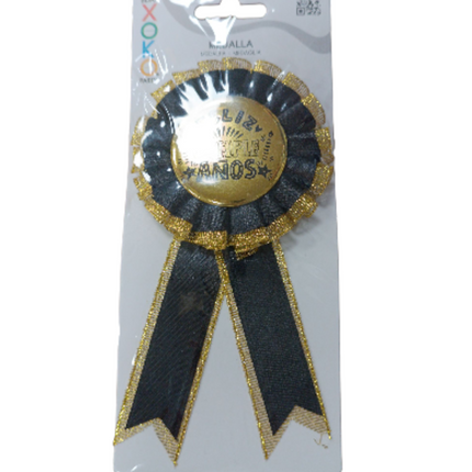Medalla Feliz Cumpleaños Negra y Dorada - Xoko Party