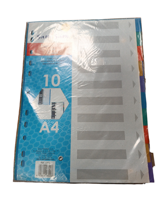 Separadores de Color para Archivadores Samisam - 10 Hojas A4