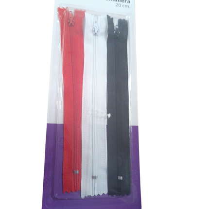 Pack de 3 Cremalleras de 20 cm – Colores Surtidos