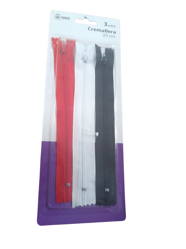 Pack de 3 Cremalleras de 20 cm – Colores Surtidos
