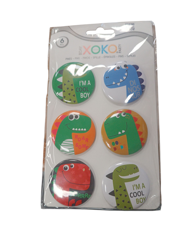 Set de Pins Dinosaurio Xoko Party – 6 uds