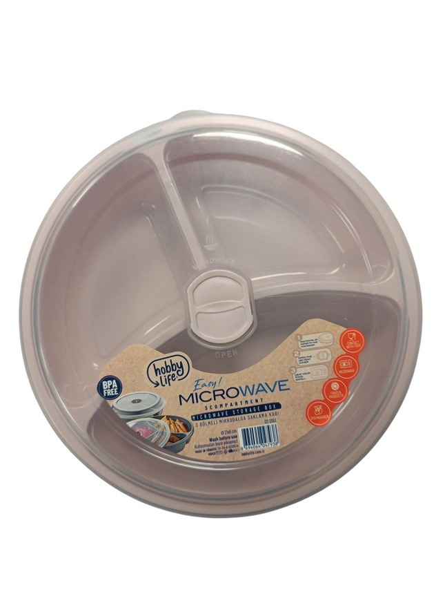 Fiambrera 3 Compartimentos con Tapa Apta para Microondas Hobby Life - 21X6Cm