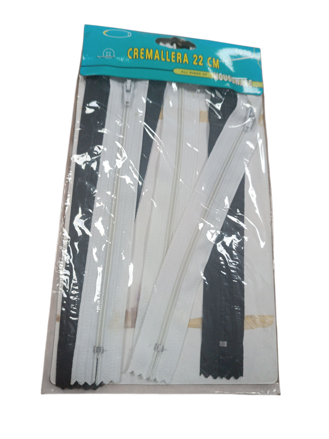 Pack de Cremalleras 22 cm (Blanco y Negro)