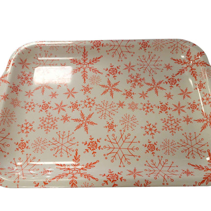 Bandeja Rectangular de Plástico Decorada con Copos de Nieve Gerimport - 40x26x2.5cm