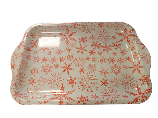 Bandeja Rectangular de Plástico Decorada con Copos de Nieve Gerimport - 40x26x2.5cm