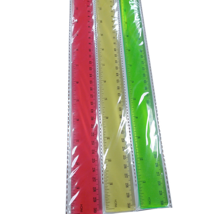Set de 3 Reglas Market Suprem de Plástico 30 cm – Colores Surtidos