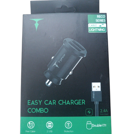 Cargador de Coche + Cable Lightning T'Phox - 2.4A (Salida 3A)