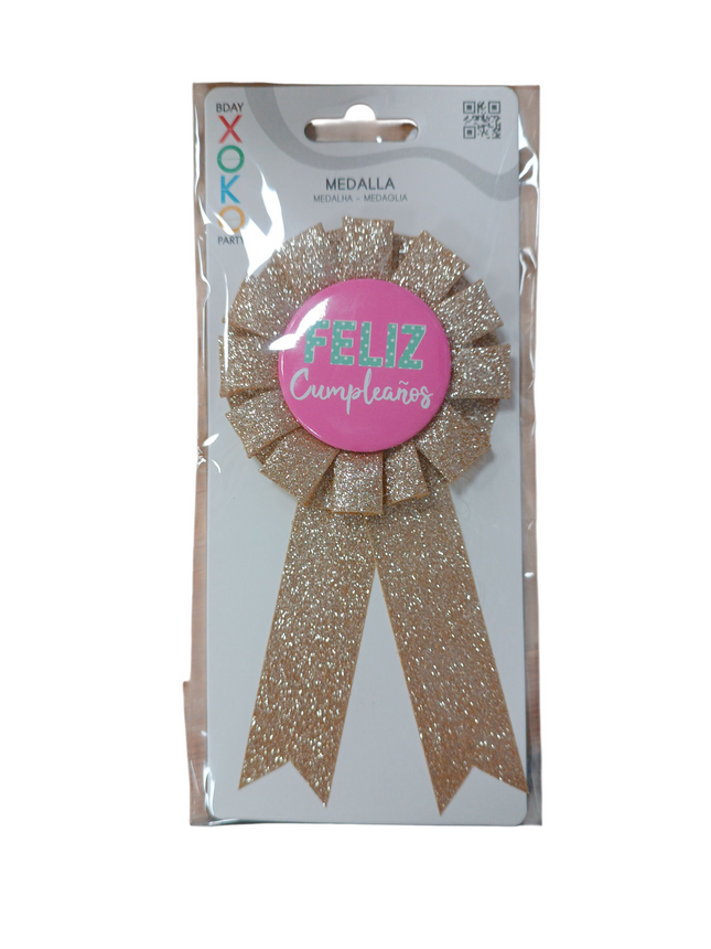 Medalla “Feliz Cumpleaños” Dorada con Brillo - Xoko Party