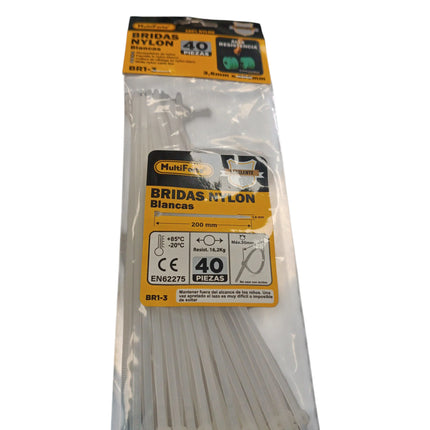 Pack de 40 Bridas de Nylon Blancas MultiFix (200 x 3,6 mm)