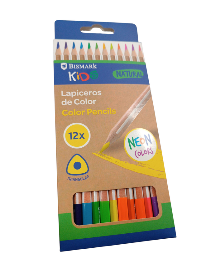 Lapiceros de Colores Bismark Kids Natural Neon (12 Unidades, Triangulares)