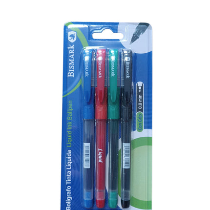 Set 4 Bolígrafos de Tinta Liquida Bismark - Punta 0.8mm