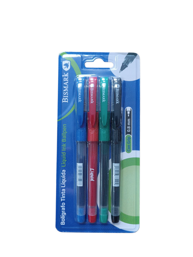 Set 4 Bolígrafos de Tinta Liquida Bismark - Punta 0.8mm